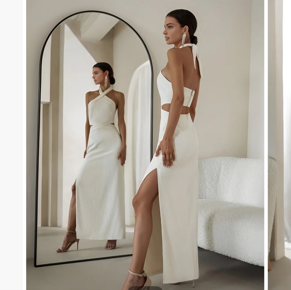 Commense White Backless Halter Dress